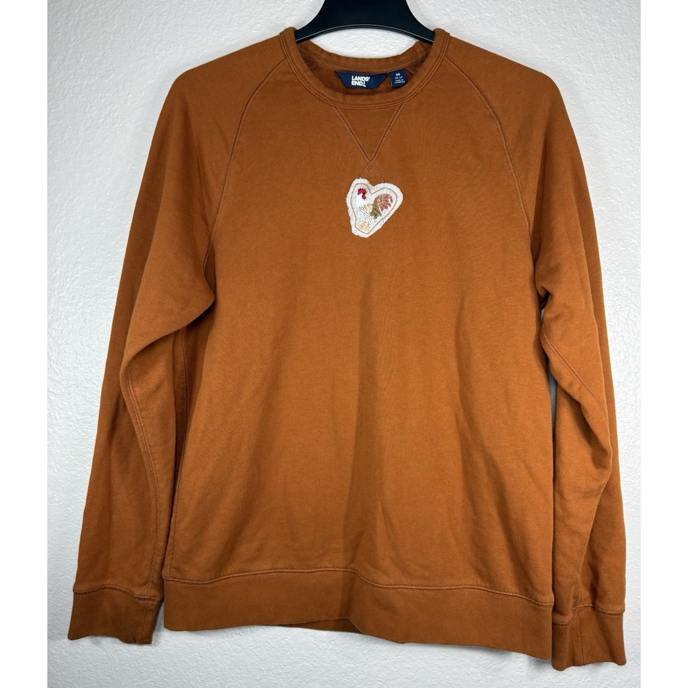 Lands End Women's rust orange crewneck sweatshirt Size M Chicken Patch Grandma